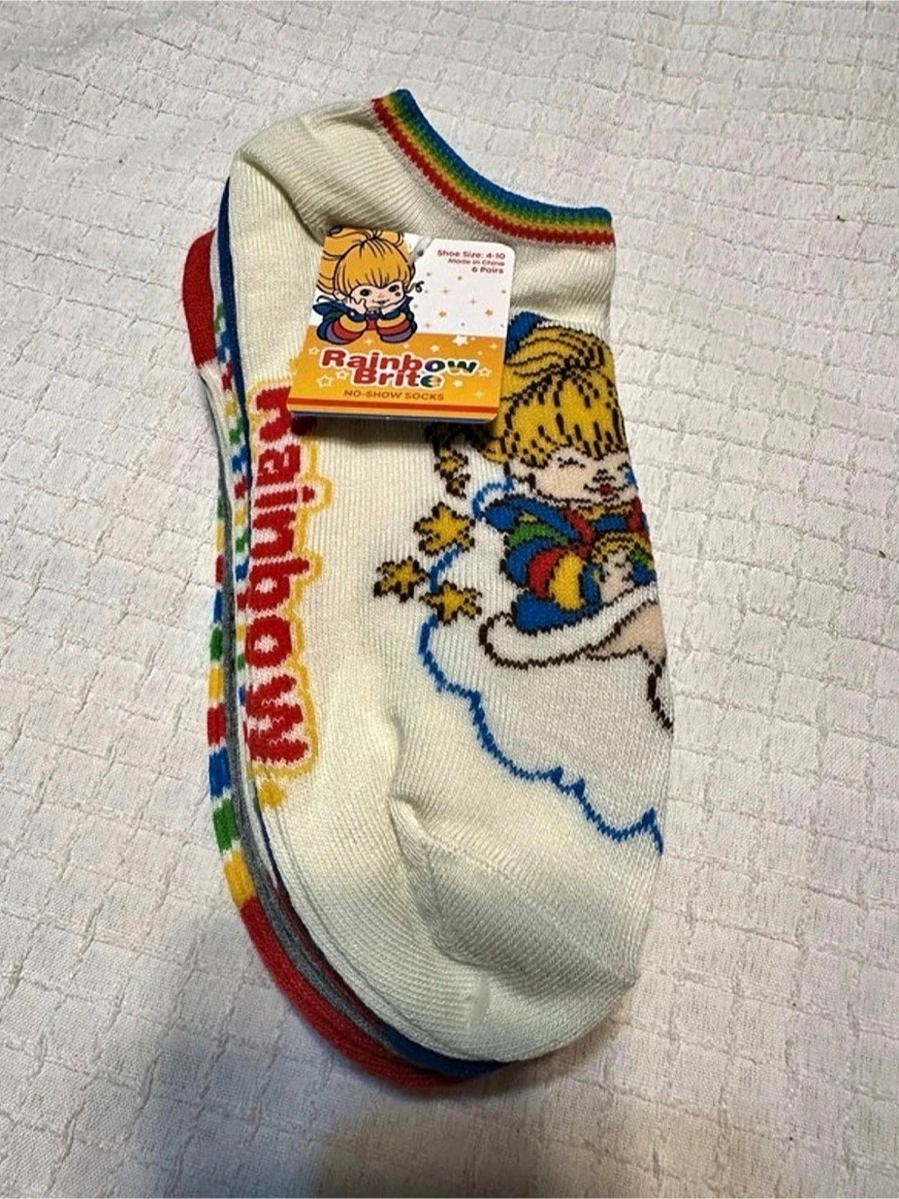 Rainbow Brite No-Show Socks 6 Pair Pack Multicolor & White